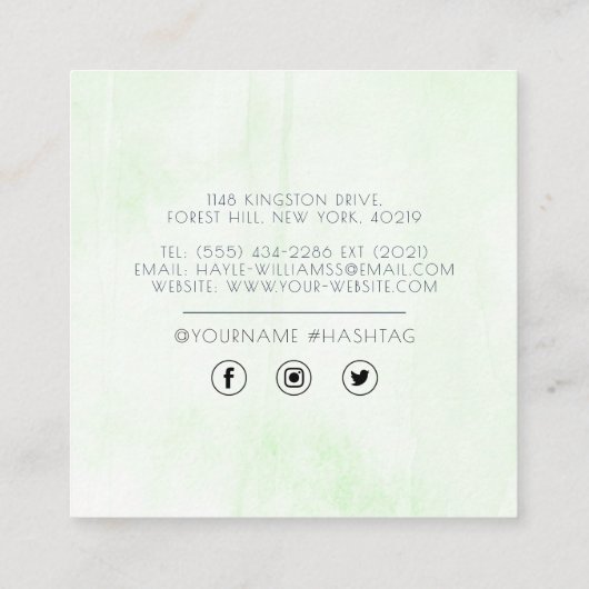 Carte de visite Carré d'aquarelle minimal (Dos)