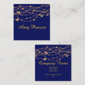 Carte De Visite Carré dark blue golden tones pattern with stars custom (Devant / Derrière)
