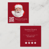 Carte De Visite Carré Dark Red Santa North Pole Custom Photo QR Code  (Devant / Derrière)