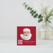 Carte De Visite Carré Dark Red Santa North Pole Custom Photo QR Code  (Debout devant)