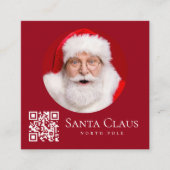Carte De Visite Carré Dark Red Santa North Pole Custom Photo QR Code (Devant)