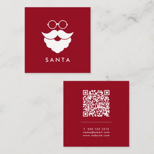 Carte De Visite Carré Dark Red Santa Services Minimal Cool Fun QR Code (Devant / Derrière)