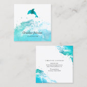 Carte De Visite Carré dauphin bleu turquoise (Devant / Derrière)