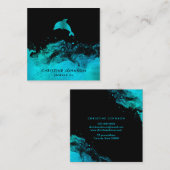 Carte De Visite Carré dauphin turquoise bleu sur noir (Devant / Derrière)