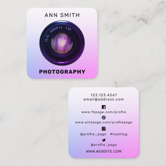 Carte de visite carré de cadre photo de la lentill (Devant / Derrière)