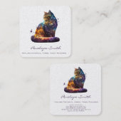 Carte de visite Carré de chat aquarelle (Devant / Derrière)
