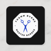 Carte de visite Carré de ciseaux de barbier noir E (Devant)