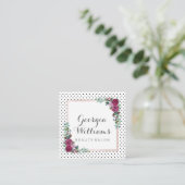 Carte de visite carré de pois floral d'aquarelle (Debout devant)