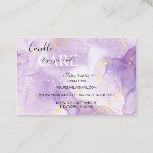 Carte De Visite Carré de soins aux chandelles esthétiques violet C (Dos)