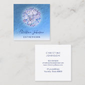 Carte De Visite Carré déco dahlia bleu esthéticienne (Devant / Derrière)