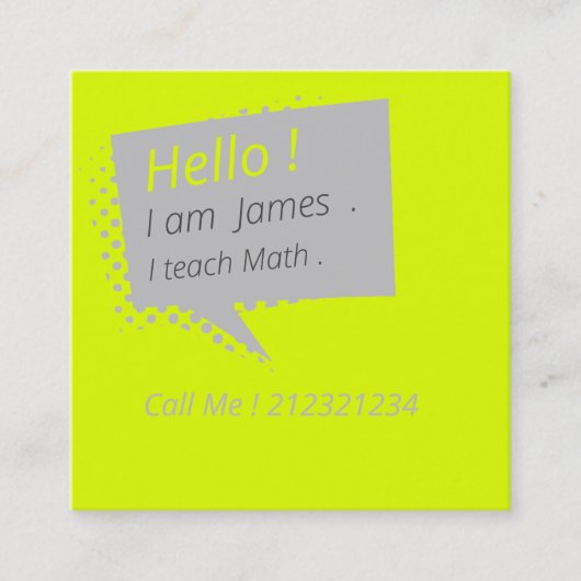 Carte De Visite Carré Décontracté&chatté -jaune fluorescent (Devant)