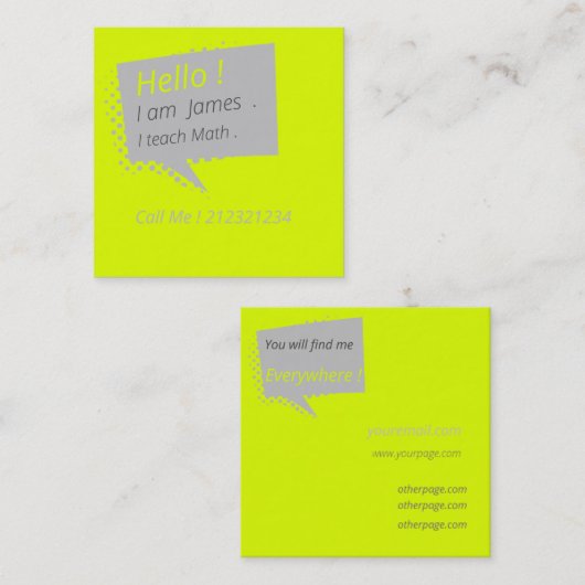 Carte De Visite Carré Décontracté&chatté -jaune fluorescent (Devant / Derrière)