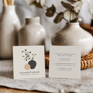 Carte De Visite Carré Décor de poterie rustique intérieurs plante crème