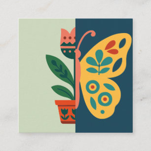 Carte De Visite Carré Décoration papillon colorée avec des éléments flor