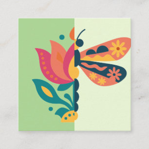 Carte De Visite Carré Décoration papillon colorée avec des éléments flor