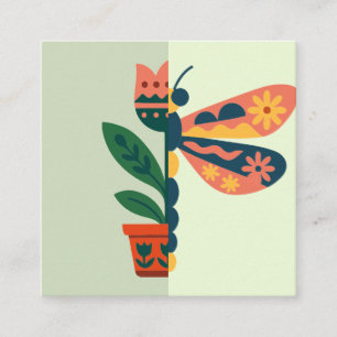 Carte De Visite Carré Décoration papillon colorée avec des éléments flor