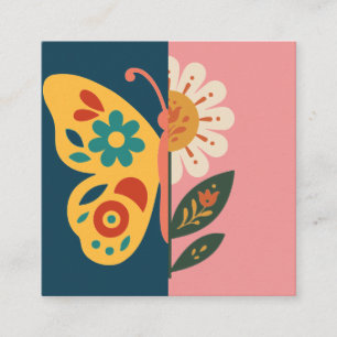 Carte De Visite Carré Décoration papillon colorée avec éléments floraux