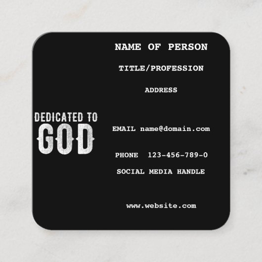 CARTE DE VISITE CARRÉ DÉDIÉ À DIEU COOL PERSONNALISABLE TEXTE BLANC (Devant)