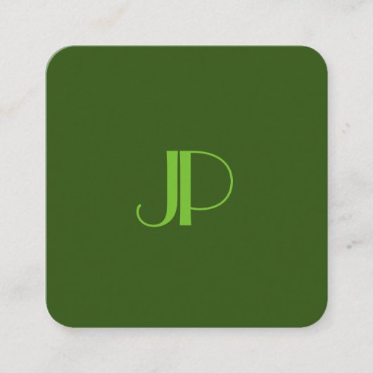Carte De Visite Carré Deep Forest Green Moderne Élégant Monogramme (Devant)