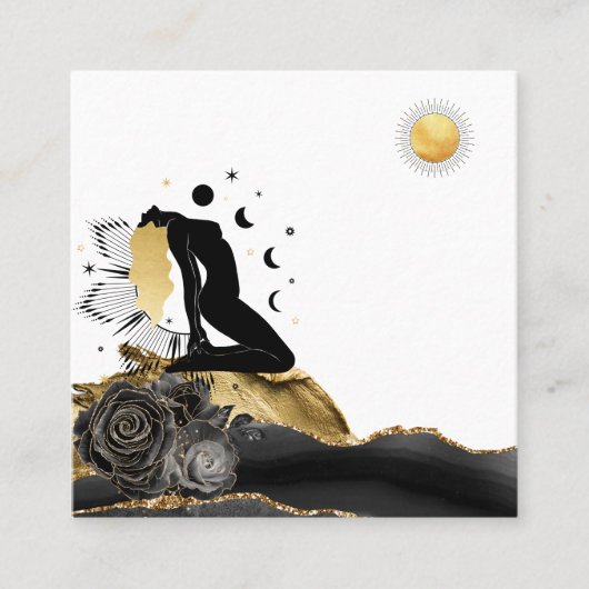 Carte De Visite Carré *~* Déesse Black Gold Hair Moon Sun (Devant)