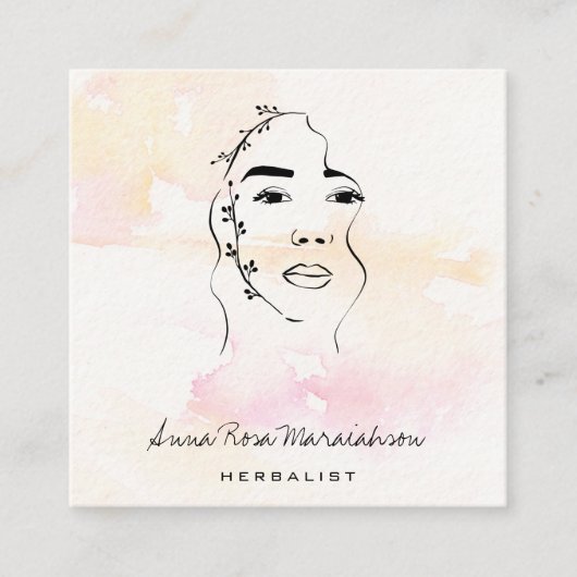 Carte De Visite Carré *~* Déesse botanique Verdure QR Line Art (Devant)