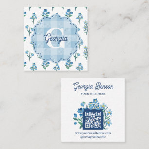 Carte De Visite Carré Délicat Monogramme Floral Bleu Cottagecore