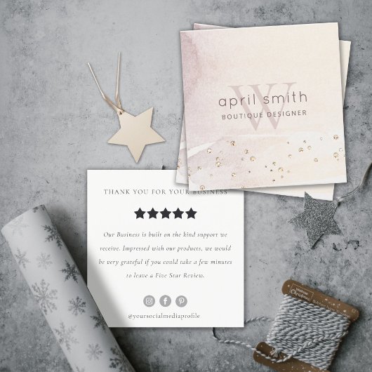 Carte De Visite Carré Demande d'examen de monogramme Abstrait Gold Purpl