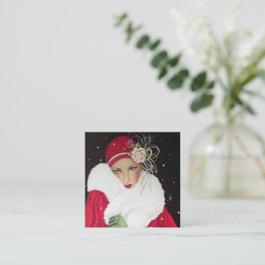 Carte De Visite Carré demoiselle de Noël rétro art déco (Debout devant)