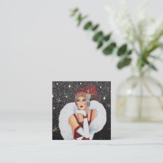 Carte De Visite Carré demoiselle de Noël rétro art déco (Debout devant)