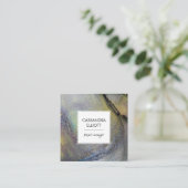 Carte De Visite Carré Denim Abstrait Blue & Gold Alcohol Enk Liquid Art (Debout devant)