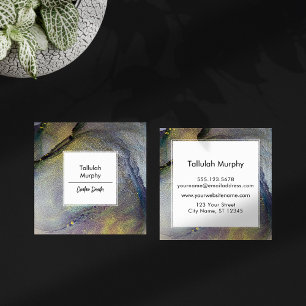 Carte De Visite Carré Denim Abstrait Blue & Gold Alcohol Enk Liquid Art