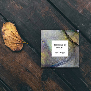 Carte De Visite Carré Denim Abstrait Blue & Gold Alcohol Enk Liquid Art