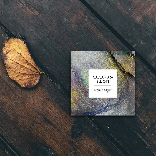 Carte De Visite Carré Denim Abstrait Blue & Gold Alcohol Enk Liquid Art