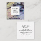 Carte De Visite Carré Denim Abstrait Blue & Gold Alcohol Enk Liquid Art (Devant / Derrière)