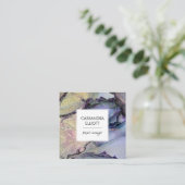 Carte De Visite Carré Denim Abstrait Blue & Gold Alcohol Enk Liquid Art (Debout devant)