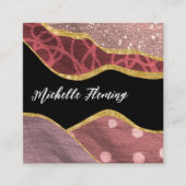 Carte De Visite Carré Dénim en tissu rose et or (Devant)