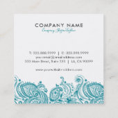 Carte De Visite Carré Dentelle florale bleu turquoise et blanc (Dos)