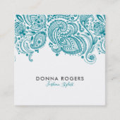 Carte De Visite Carré Dentelle florale bleu turquoise et blanc (Devant)