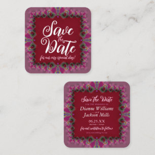 Carte De Visite Carré Dentelle fractale rose et rouge mignonne Enregistr