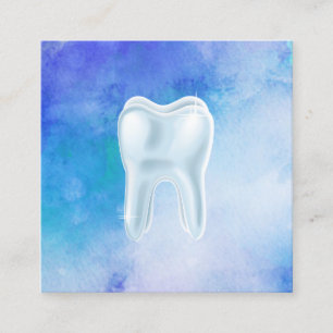Carte De Visite Carré Dentiste bleu d'aquarelle de la dent 3D dentaire