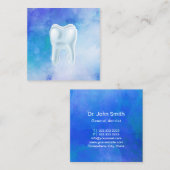 Carte De Visite Carré Dentiste bleu d'aquarelle de la dent 3D dentaire (Devant / Derrière)