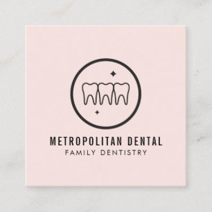 Carte De Visite Carré Dentiste moderne Dents Logo noir sur rose