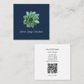 Carte De Visite Carré Desert Succulent QR code Modern Navy Blue (Devant / Derrière)