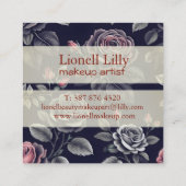 Carte De Visite Carré Design d'art floral Rose sombre (Dos)