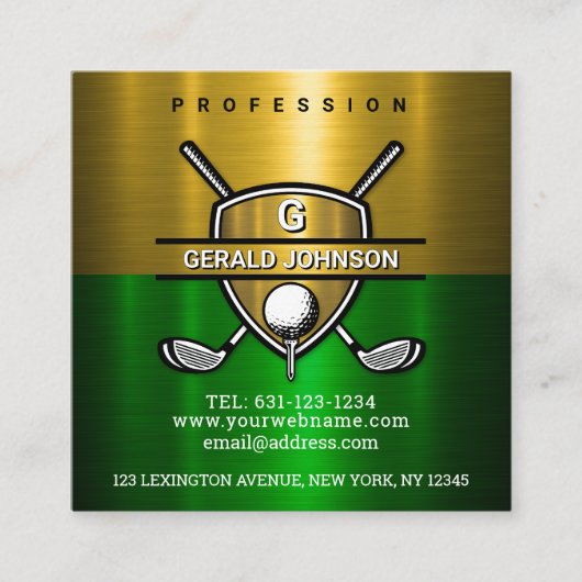 Carte De Visite Carré Design élégant de monogramme Gold Shield (Devant)