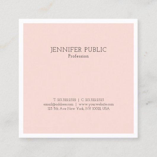 Carte De Visite Carré Design élégant Design simple Design tendance rose  (Devant)