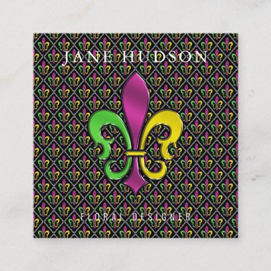 Carte De Visite Carré Design élégant Fleur De Lis (Devant)