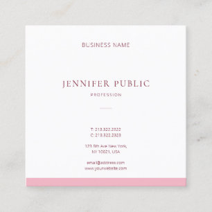 Carte De Visite Carré Design élégant moderne Rose Blanc Plaine Sophistiq