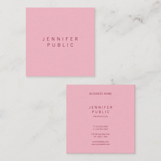 Carte De Visite Carré Design élégant Simple Design Pale Rose Professionn (Devant / Derrière)