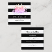 Carte De Visite Carré Design floral noir rayures blanches maquillage & c (Devant / Derrière)